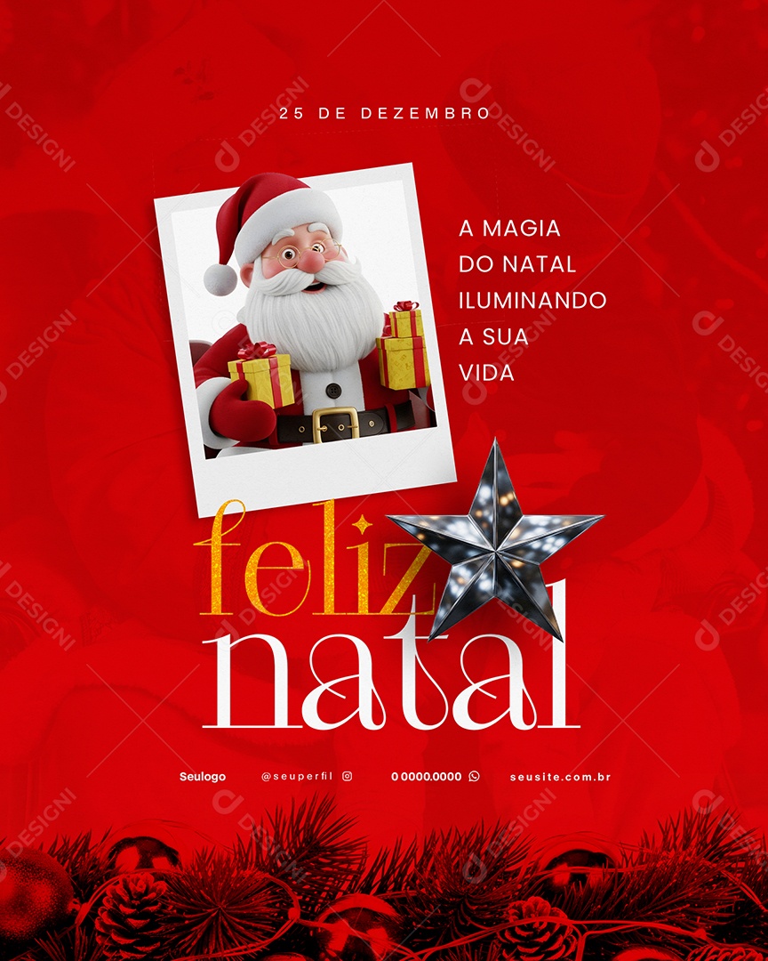 25 de Dezembro Feliz Natal Papai Noel Social Media PSD Editável