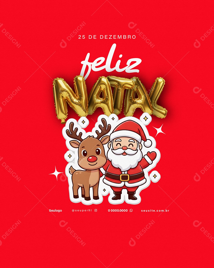 25 de Dezembro Feliz Natal Rena Social Media PSD Editável