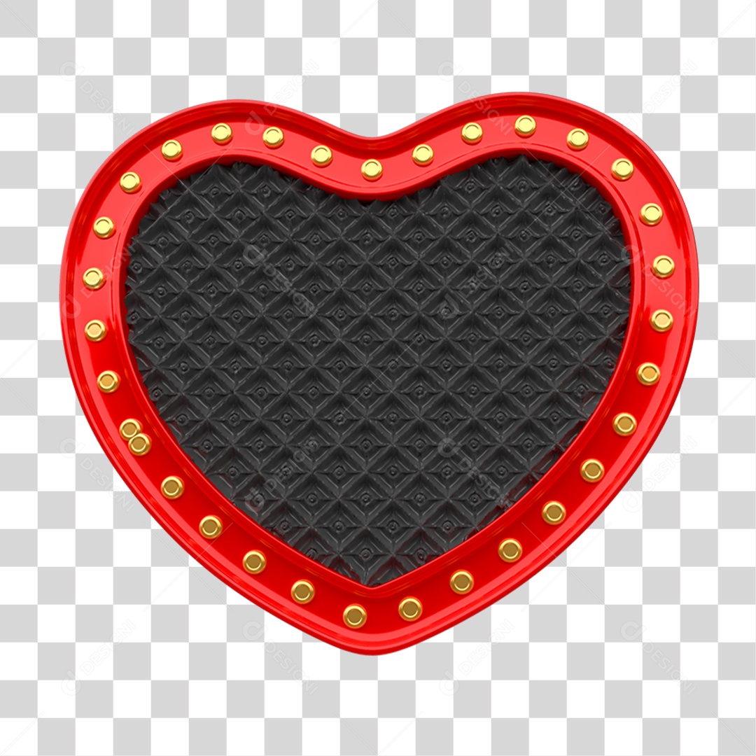 Elemento 3D Placa de Metal Coração PNG Transparente
