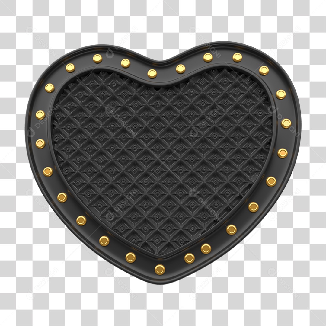 Elemento 3D Placa de Metal Coração PNG Transparente
