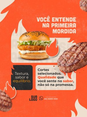 Hambúrguer Você Entende na Primeira Mordida Template PSD Editável