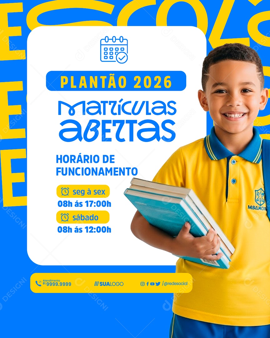 Matriculas Escolares Abertas Social Media PSD Editável