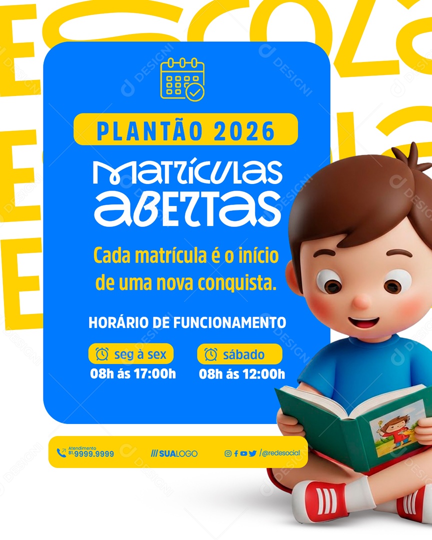 Matriculas Escolares Abertas Social Media PSD Editável