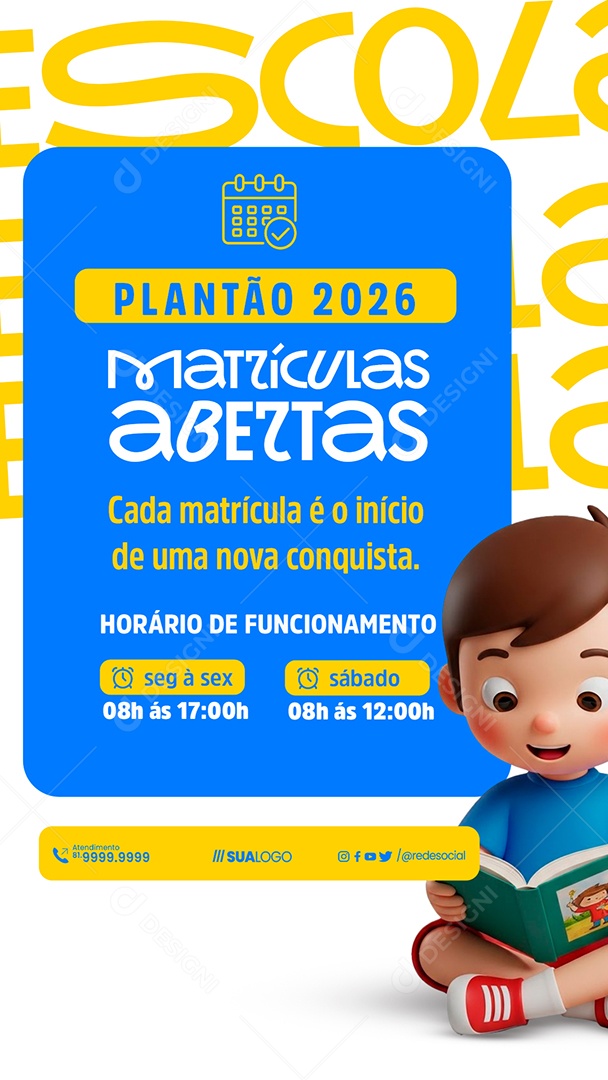 Story Matriculas Escolares Abertas Social Media PSD Editável