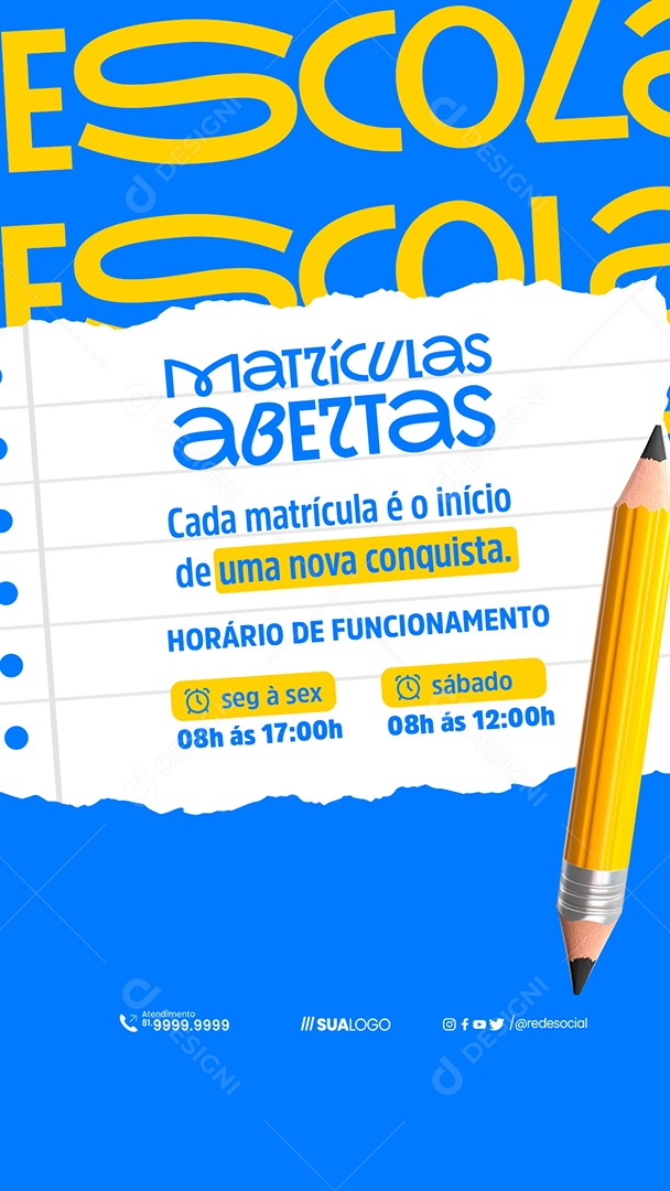 Story Matriculas Escolares Abertas Social Media PSD Editável