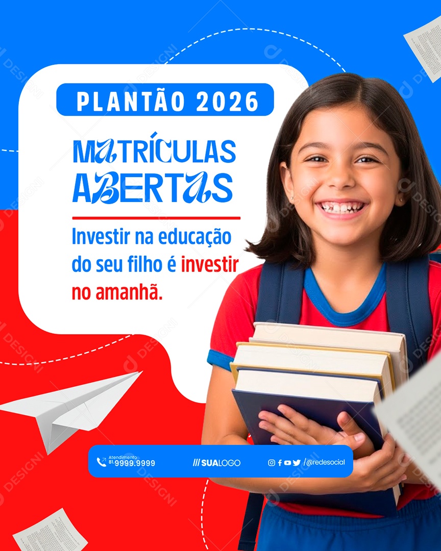 Matriculas Escolares Abertas Social Media PSD Editável
