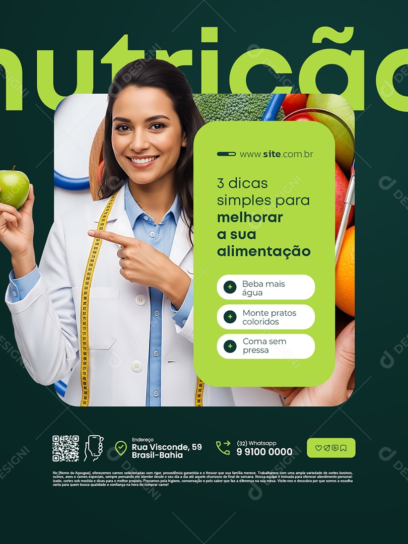 Nutricionista 3 Dicas Simples Social Media PSD Editável