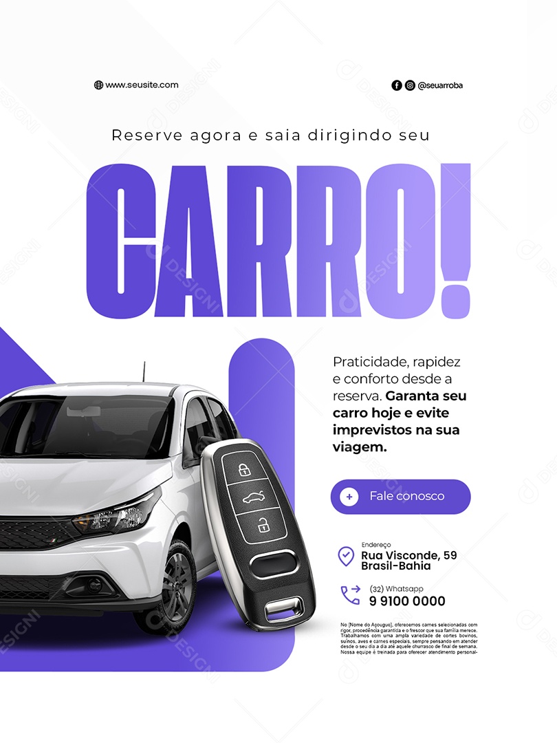 Locação de Carros Reserve Agora Social Media PSD Editável