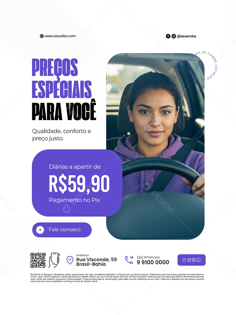 Locação de Carros Preços Espaciais Social Media PSD Editável