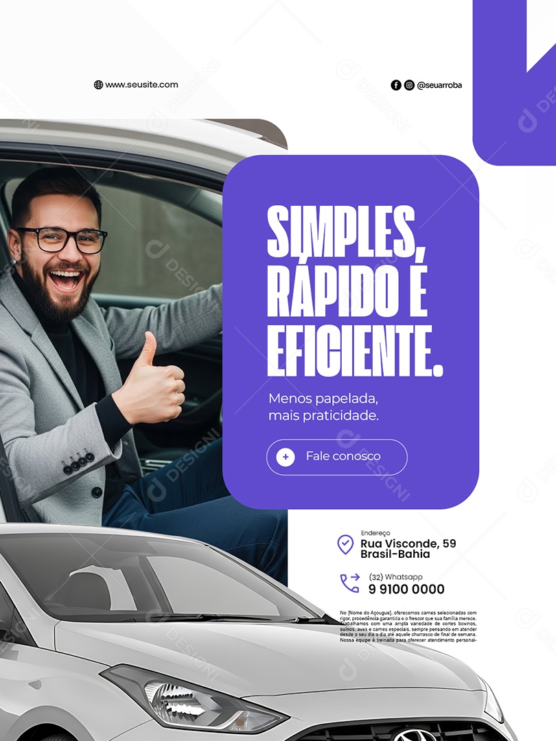 Locação de Carros Simples Rápido e Eficiente Social Media PSD Editável