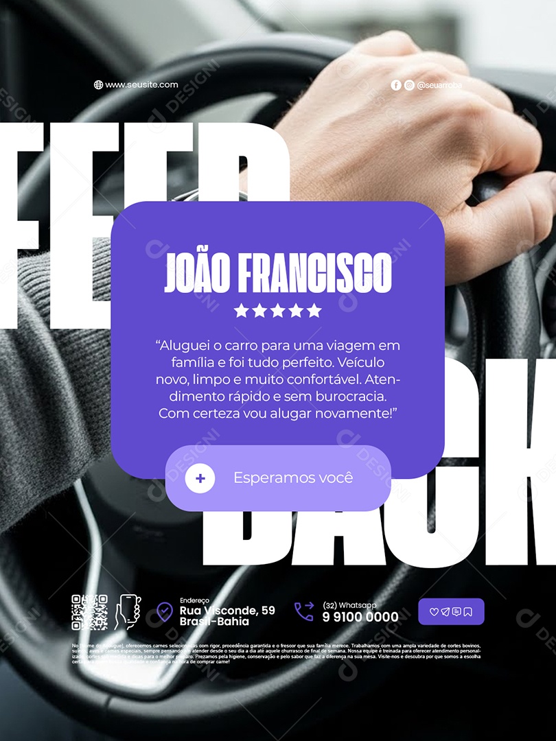 Locação de Carros Feedback de Clientes Social Media PSD Editável