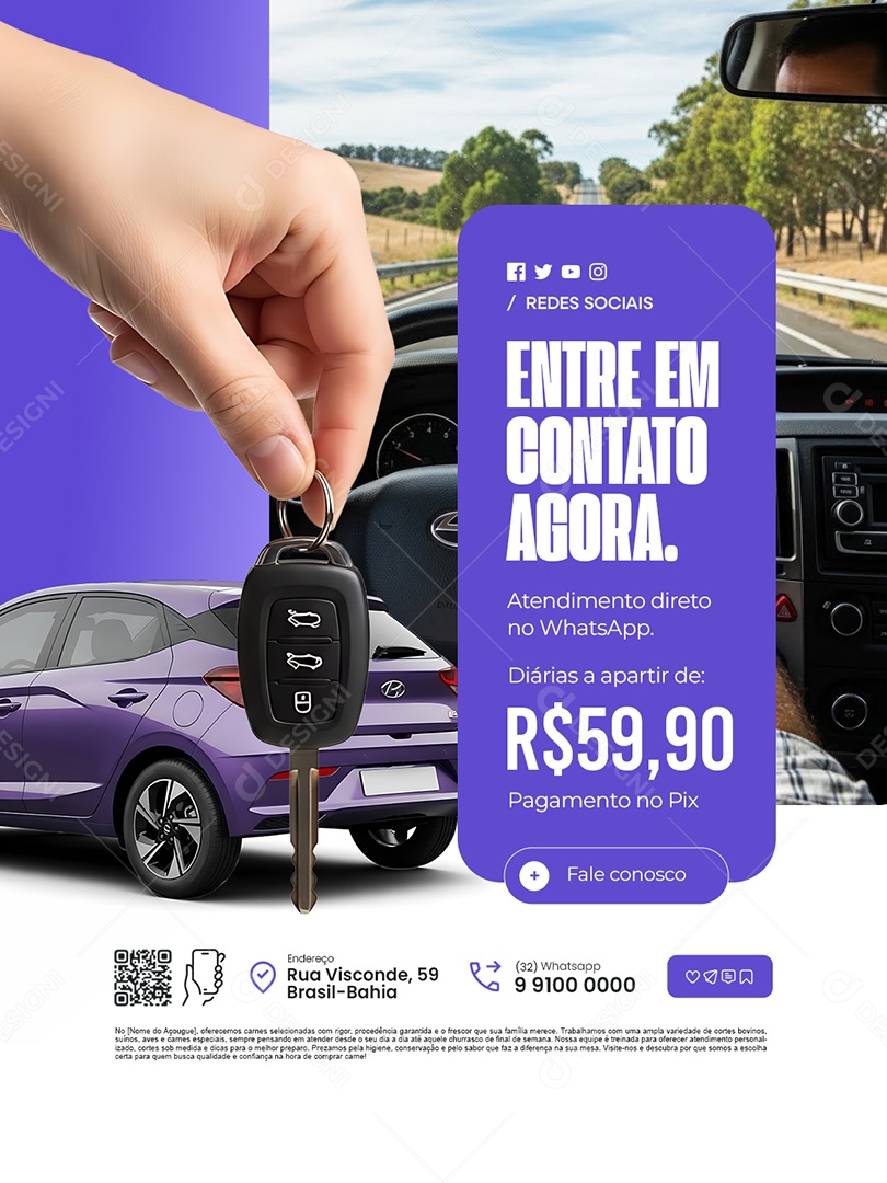 Locação de Carros Entre em Contato Agora Social Media PSD Editável