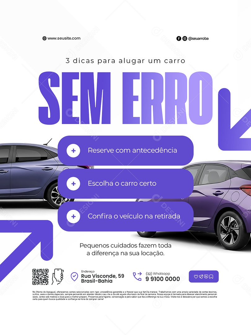 Locação de Carros 3 Dicas para Alugar Social Media PSD Editável