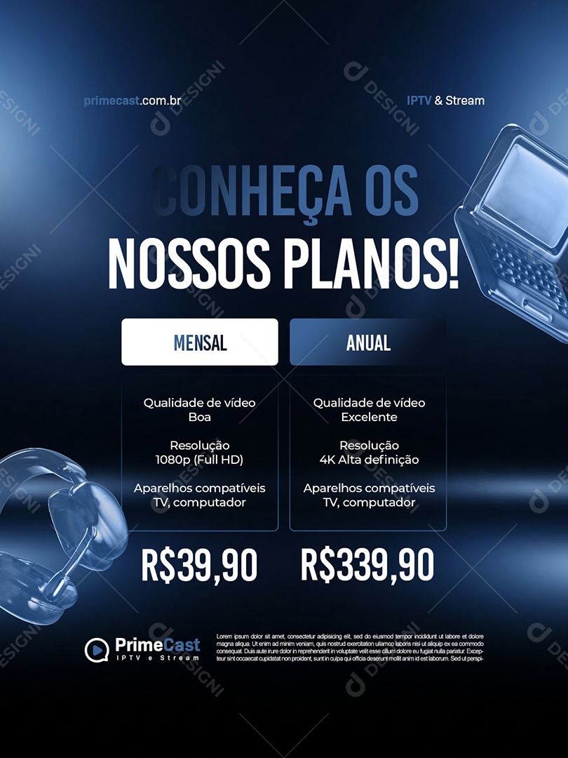 IPTV Conheça Nosso Planos Social Media PSD Editável