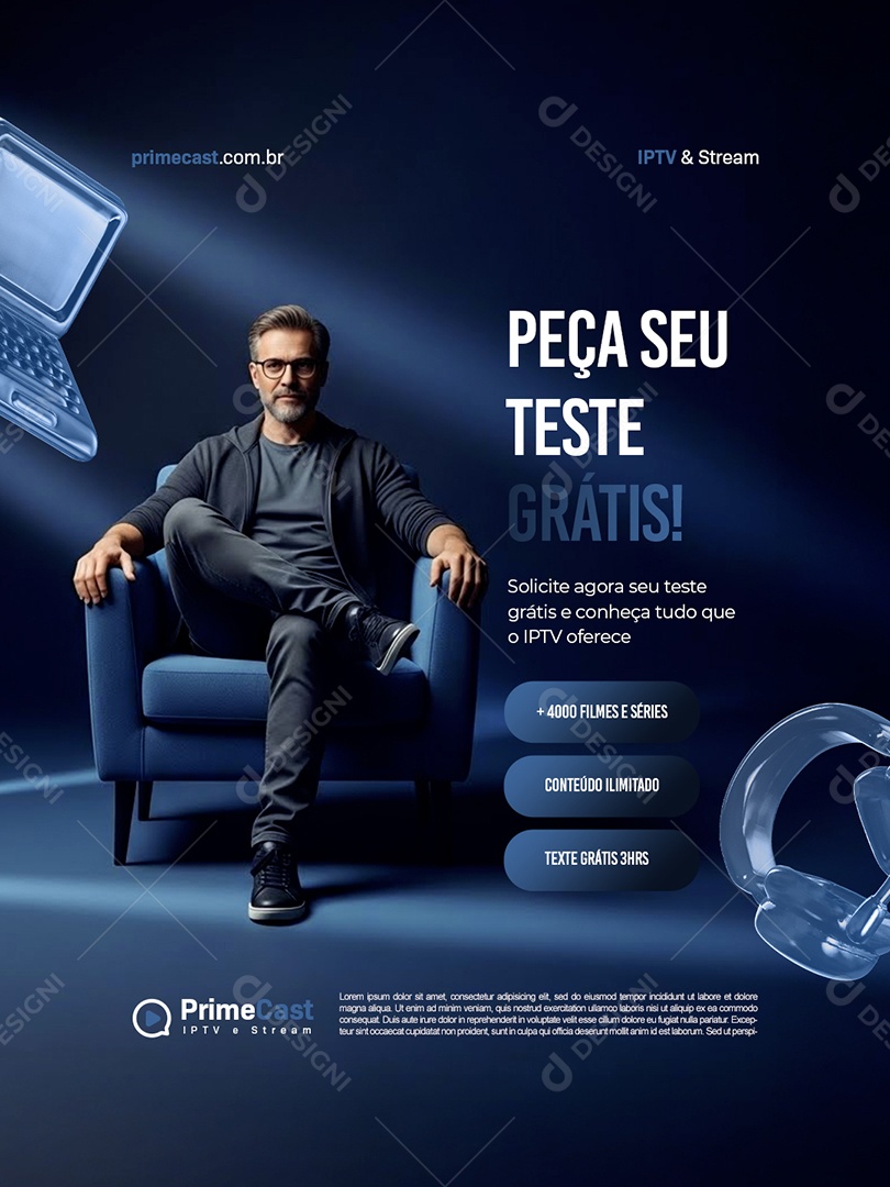 IPTV Faça seu Teste Grátis Social Media PSD Editável