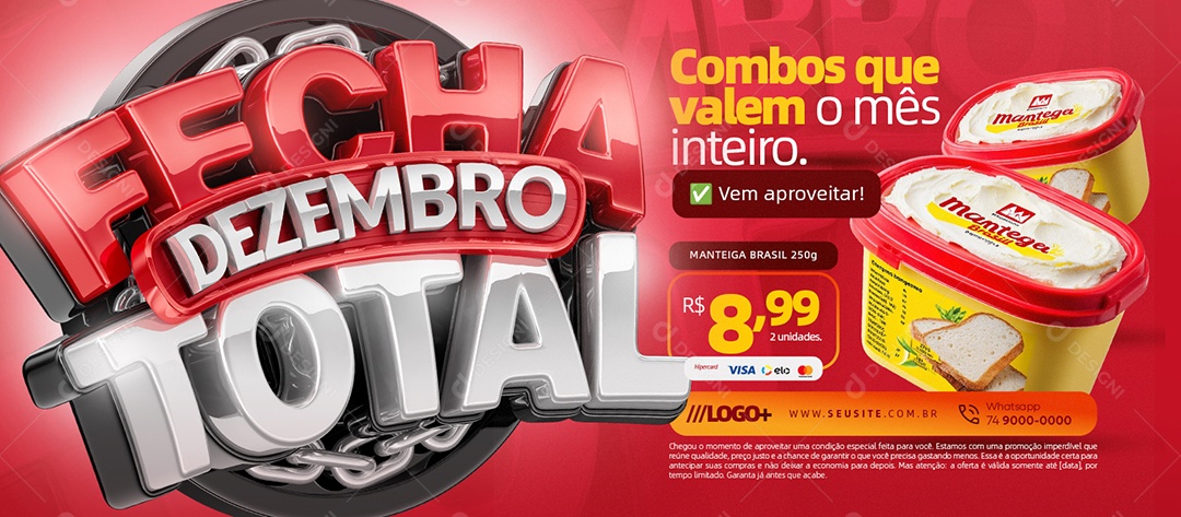 Banner Fecha Dezembro Total Supermercado Social Media PSD Editável