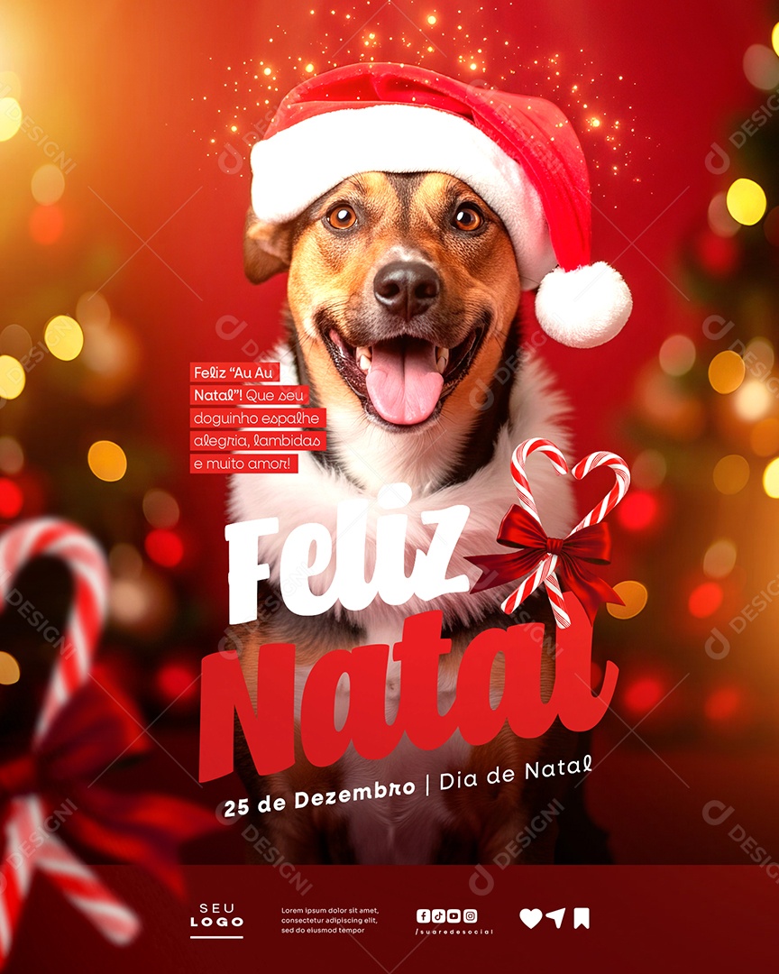 Feliz Natal 25 de Dezembro Feliz Au Au Social Media PSD Editável
