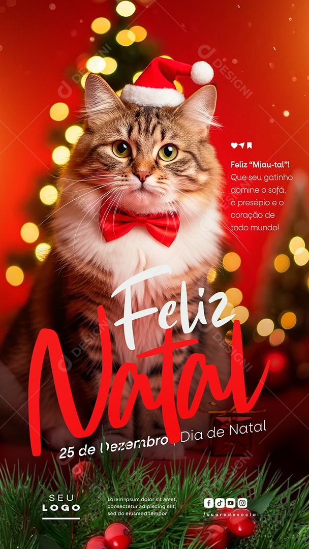 Feliz Natal 25 de Dezembro Feliz Miau-tal Story Social Media PSD Editável