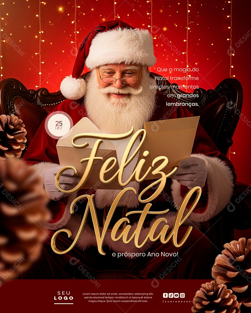 Feliz Natal 25 de Dezembro Grandes Lembranças Social Media PSD Editável