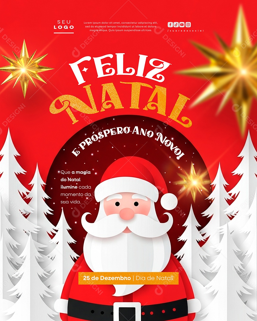 Feliz Natal 25 de Dezembro Ilumine Cada Momento Social Media PSD Editável
