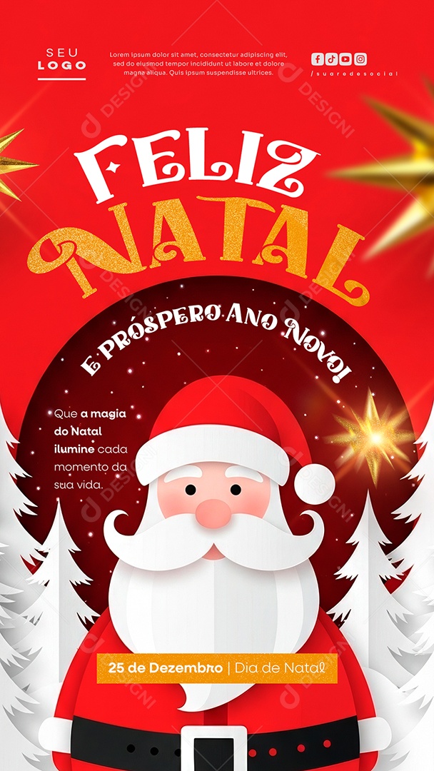 Feliz Natal 25 de Dezembro Ilumine Cada Momento Story Social Media PSD Editável
