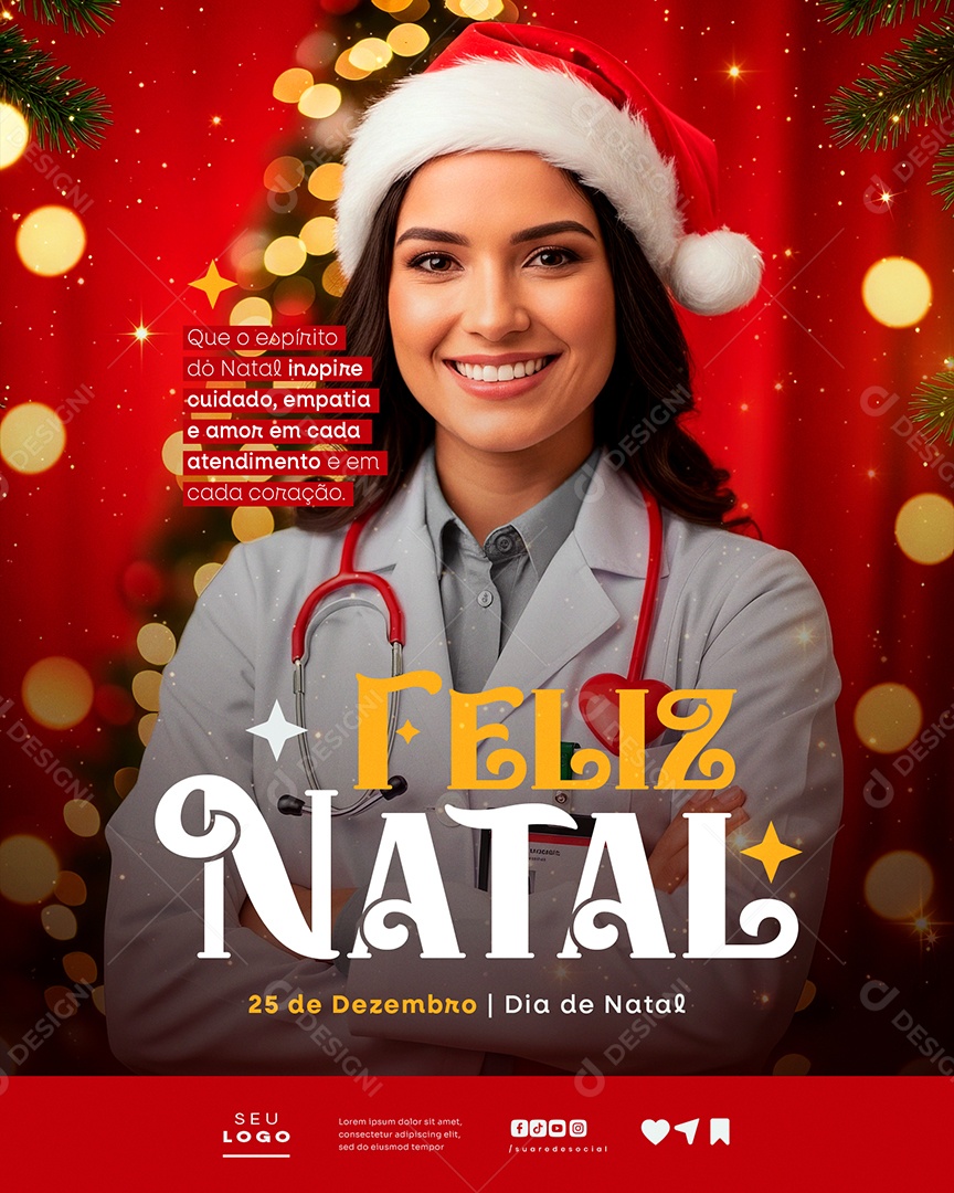 Feliz Natal 25 de Dezembro Inspire Cuidado Empatia Social Media PSD Editável