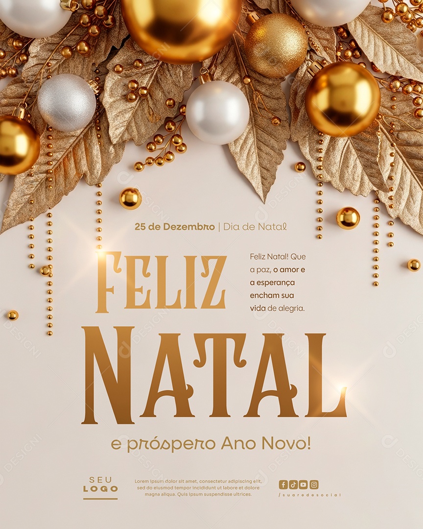 Feliz Natal 25 de Dezembro Próspero Ano Novo Alegria Social Media PSD Editável