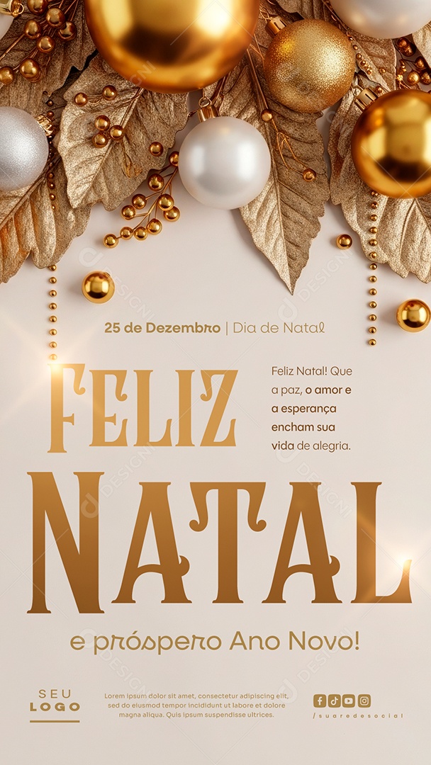 Feliz Natal 25 de Dezembro Próspero Ano Novo Alegria Story Social Media PSD Editável