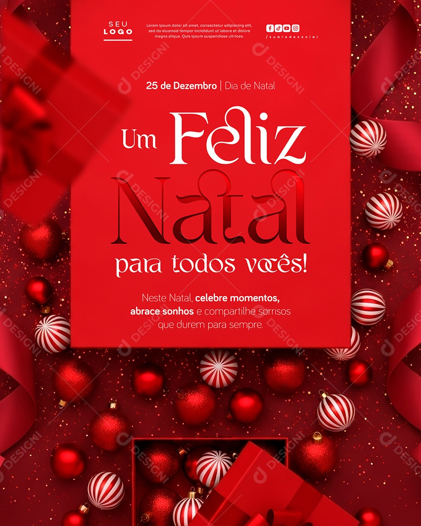Feliz Natal 25 de Dezembro Próspero Ano Novo Celebre Social Media PSD Editável
