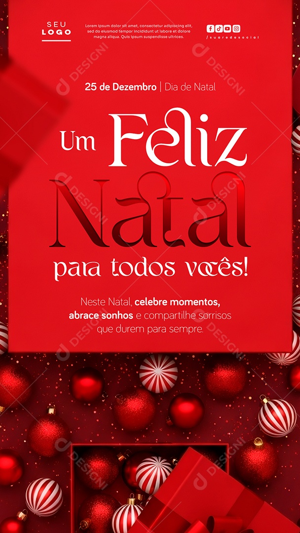 Feliz Natal 25 de Dezembro Próspero Ano Novo Celebre Story Social Media PSD Editável