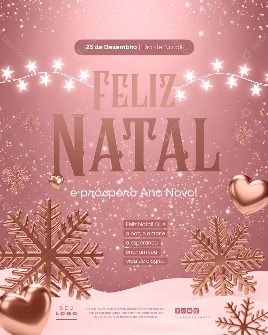 Feliz Natal 25 de Dezembro Próspero Ano Novo EnCham Sua Vida Social Media PSD Editável