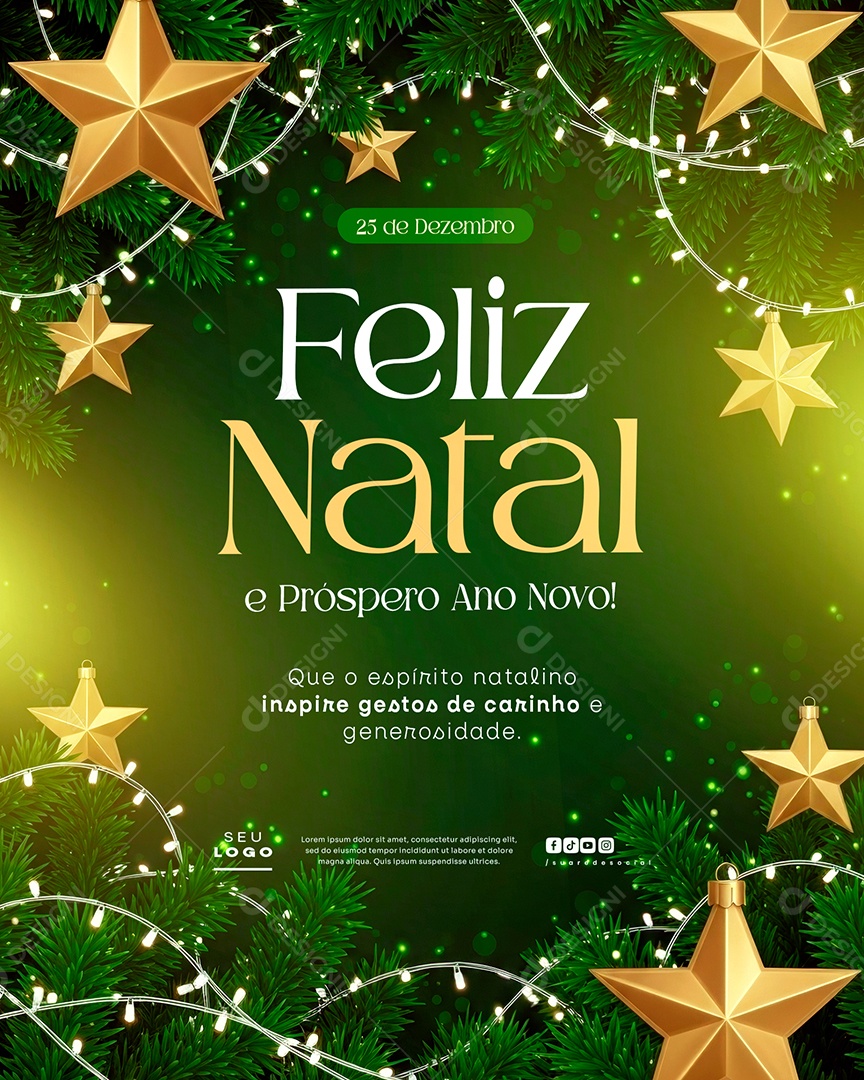 Feliz Natal 25 de Dezembro Próspero Ano Novo Que o Espírito Natalino Social Media PSD Editável
