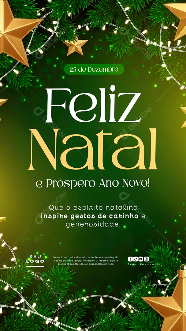 Feliz Natal 25 de Dezembro Próspero Ano Novo Que o Espírito Natalino Story Social Media PSD Editável