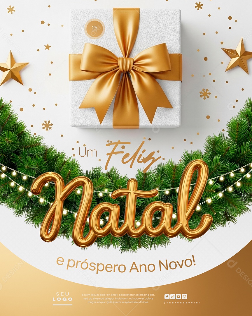 Feliz Natal 25 de Dezembro Próspero Ano Novo Social Media PSD Editável
