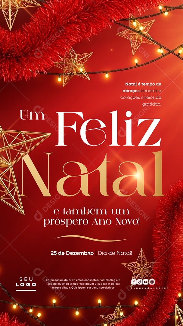 Feliz Natal 25 de Dezembro Próspero Ano Novo Tempo de Abraços Story Social Media PSD Editável