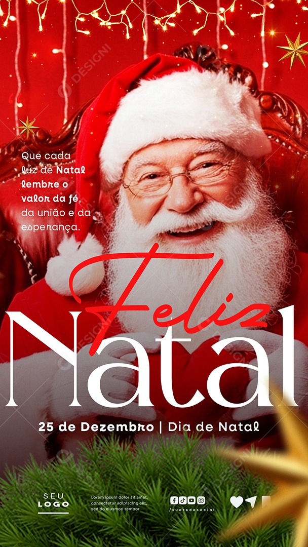 Feliz Natal 25 de Dezembro Que Cada Luz Story Social Media PSD Editável