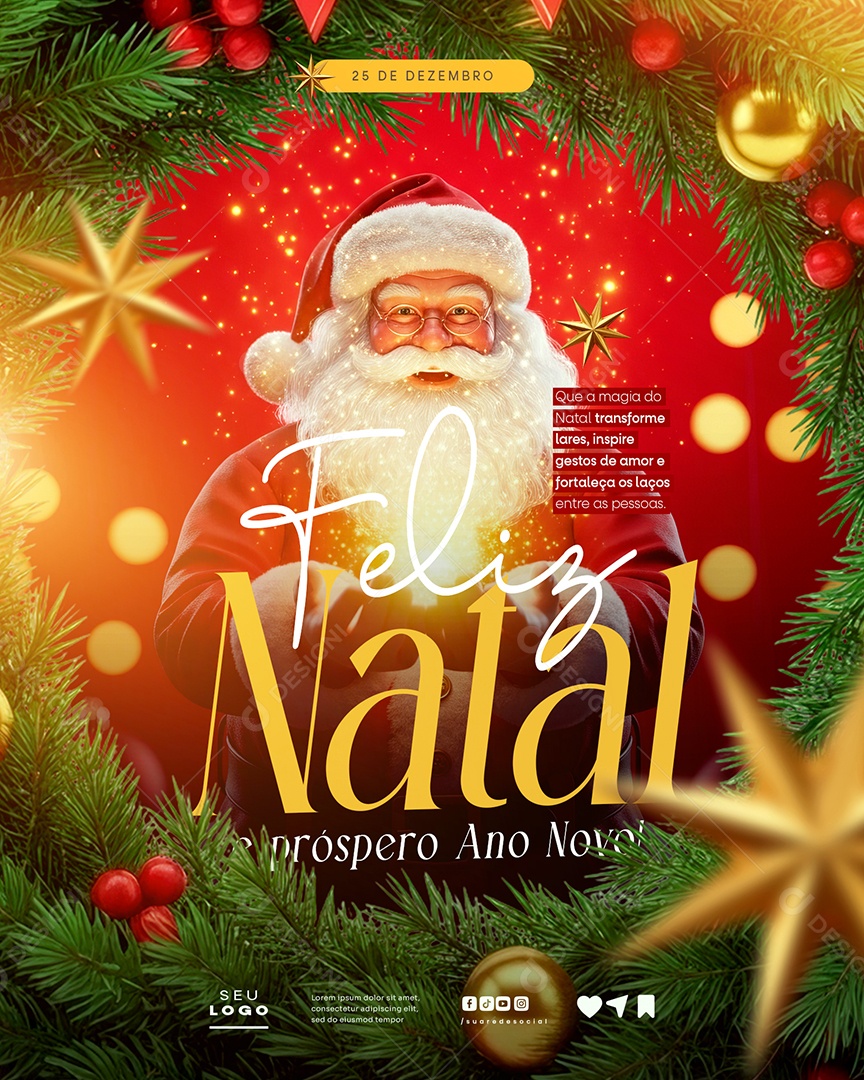 Feliz Natal 25 de Dezembro Social Media PSD Editável