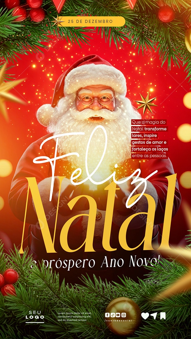 Feliz Natal 25 de Dezembro Story Social Media PSD Editável