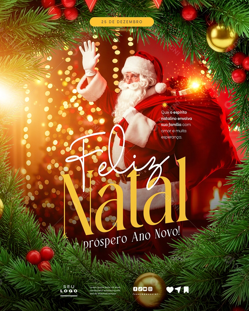 Feliz Natal 25 de Dezembro Sua Família Social Media PSD Editável