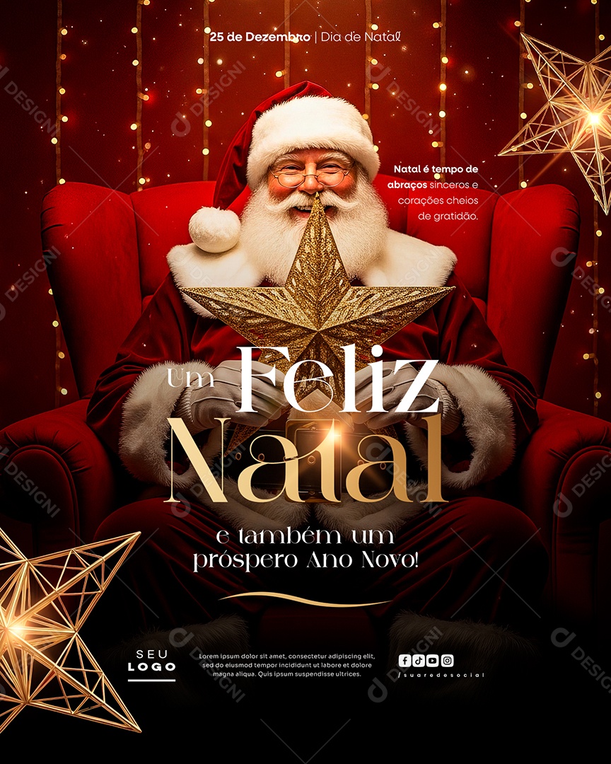 Feliz Natal 25 de Dezembro Tempo de Abraços Social Media PSD Editável