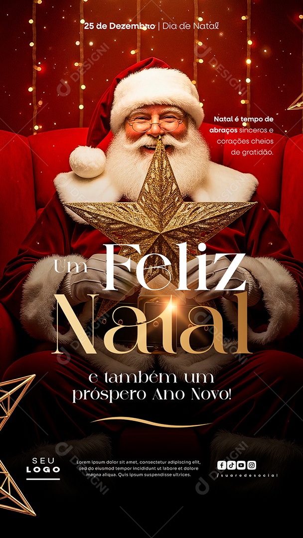 Feliz Natal 25 de Dezembro Tempo de Abraços Story Social Media PSD Editável