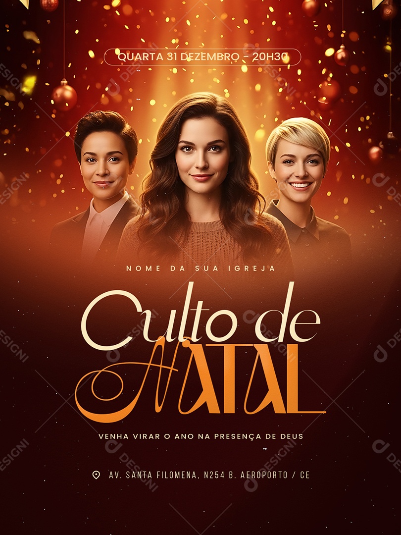 Flyer Gospel Culto Natal de Aleluia Social Media PSD Editável