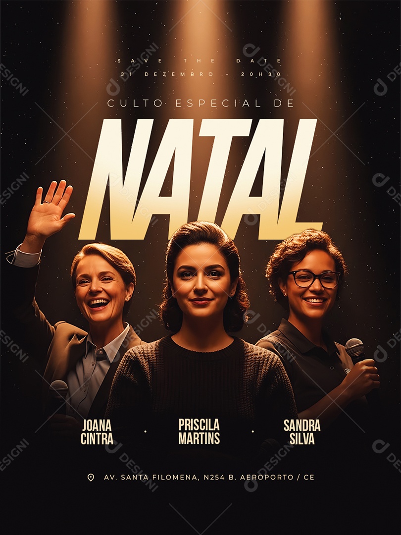 Flyer Gospel Culto Especial de Natal Social Media PSD Editável