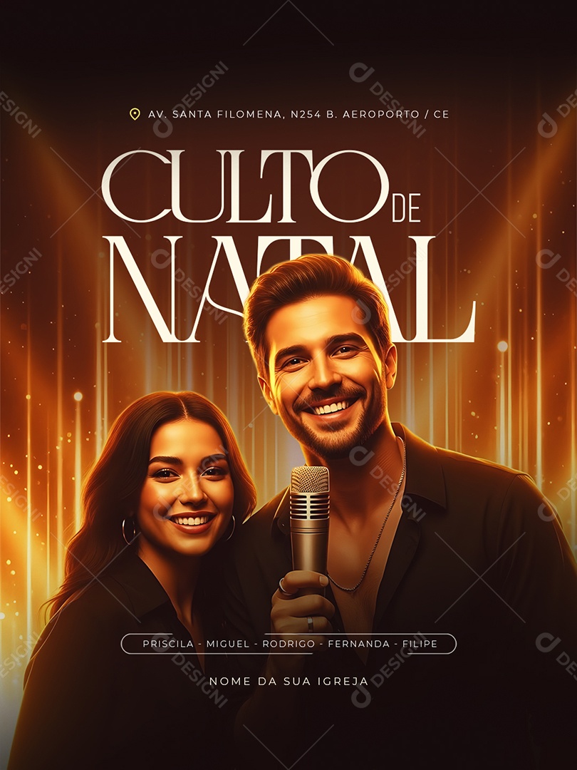 Flyer Gospel Culto Evangélico de Natal Social Media PSD Editável