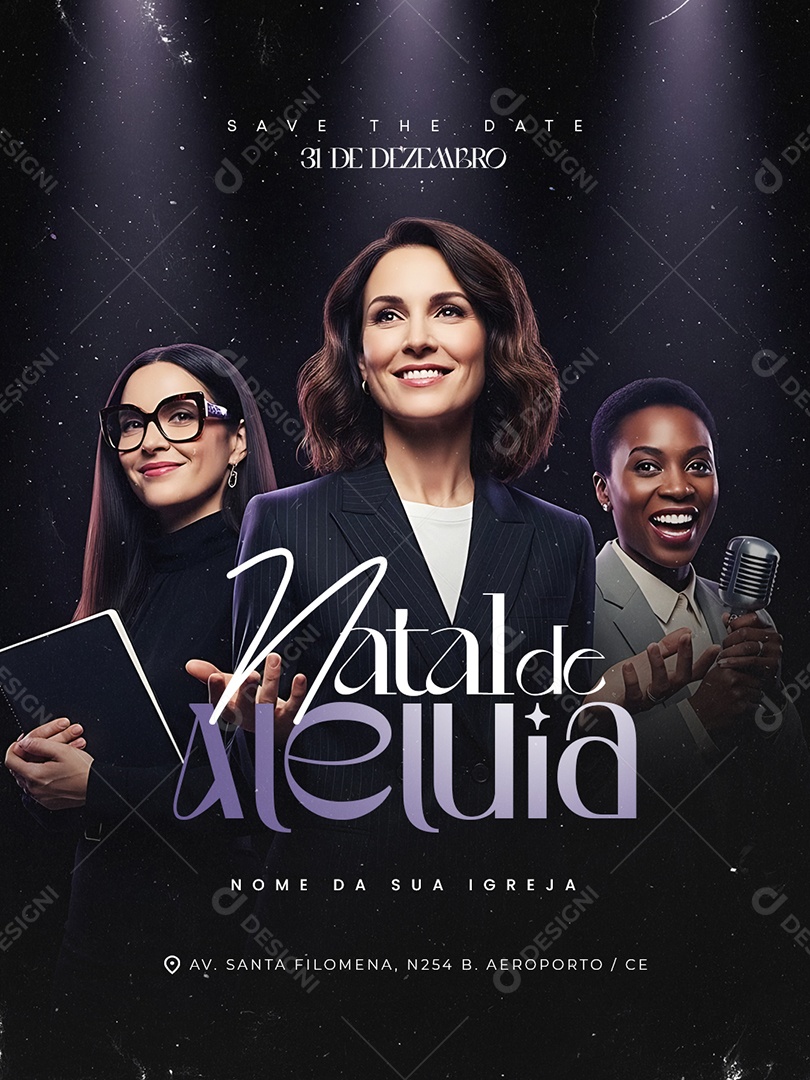 Flyer Gospel Culto Natal de Aleluia Social Media PSD Editável