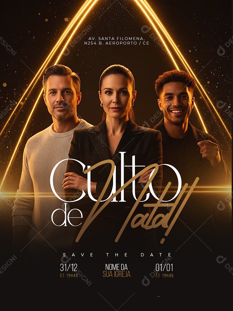Flyer Gospel Culto Evangélico de Natal Social Media PSD Editável
