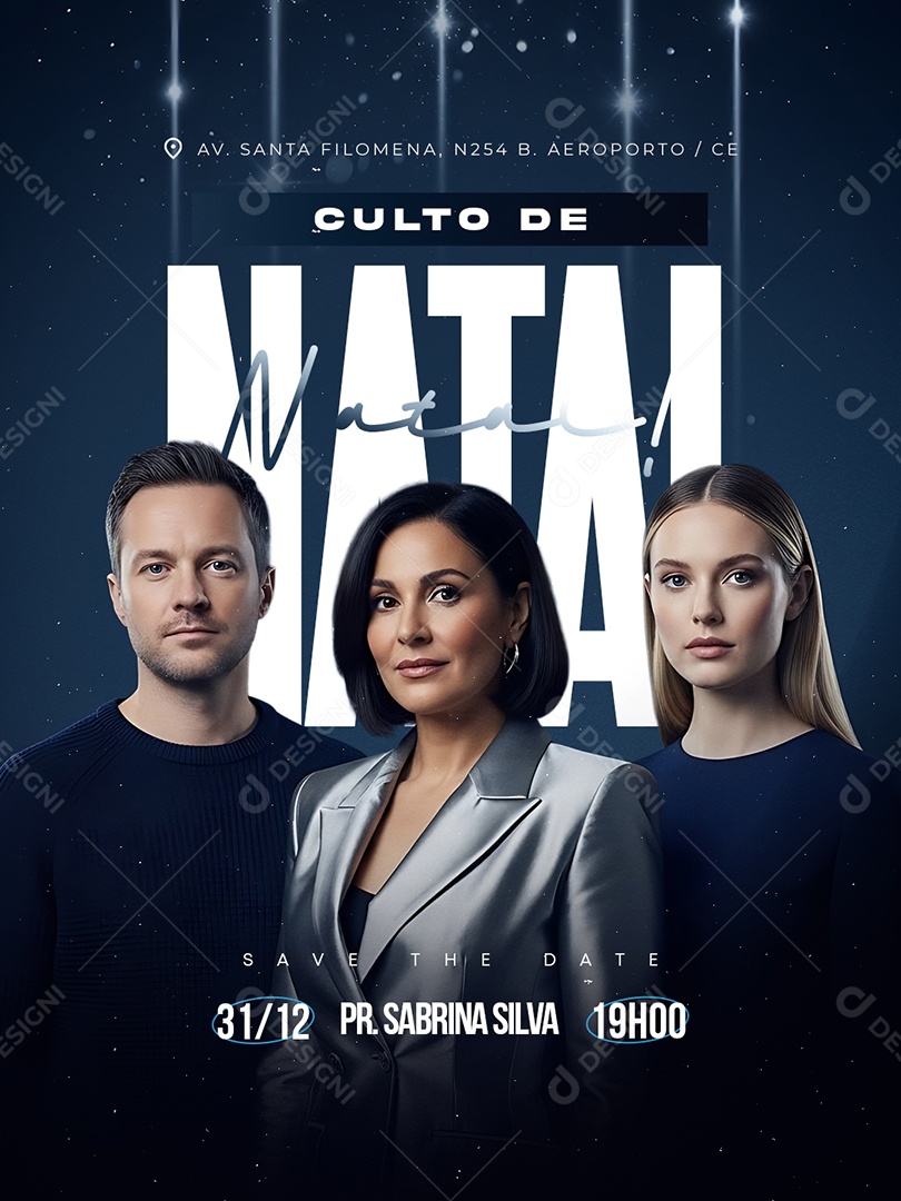 Flyer Gospel Culto de Natal Social Media PSD Editável