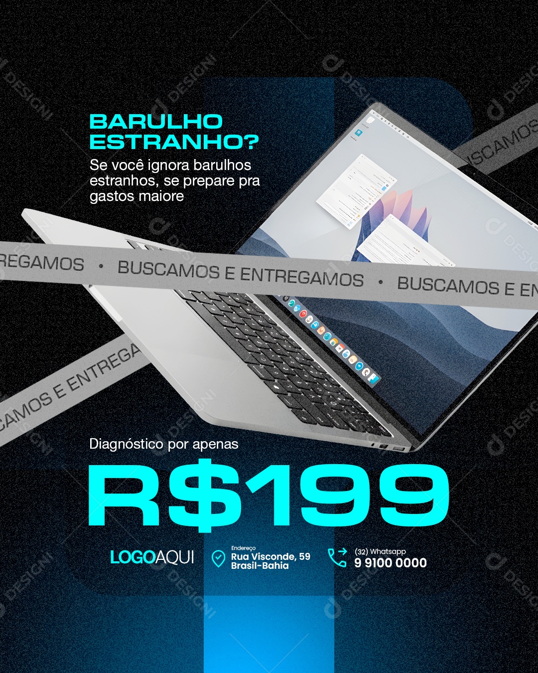 Manutenção Computador Barulho Estranho Técnica Social Media PSD Editável