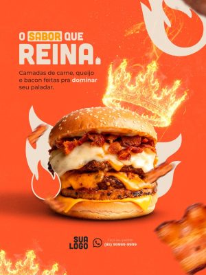 Hambúrguer O Sabor Que Reina Publicação PSD Editável