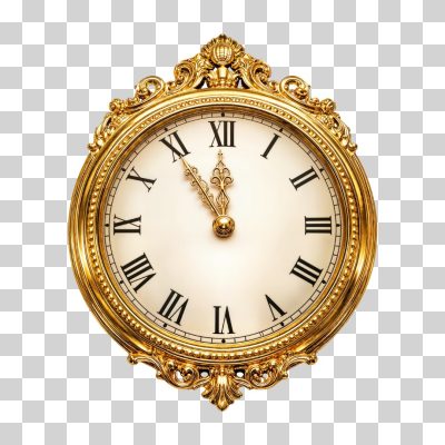 Relógio Dourado Luxuoso Vintage com Ponteiros em Meia Noite PNG Transparente